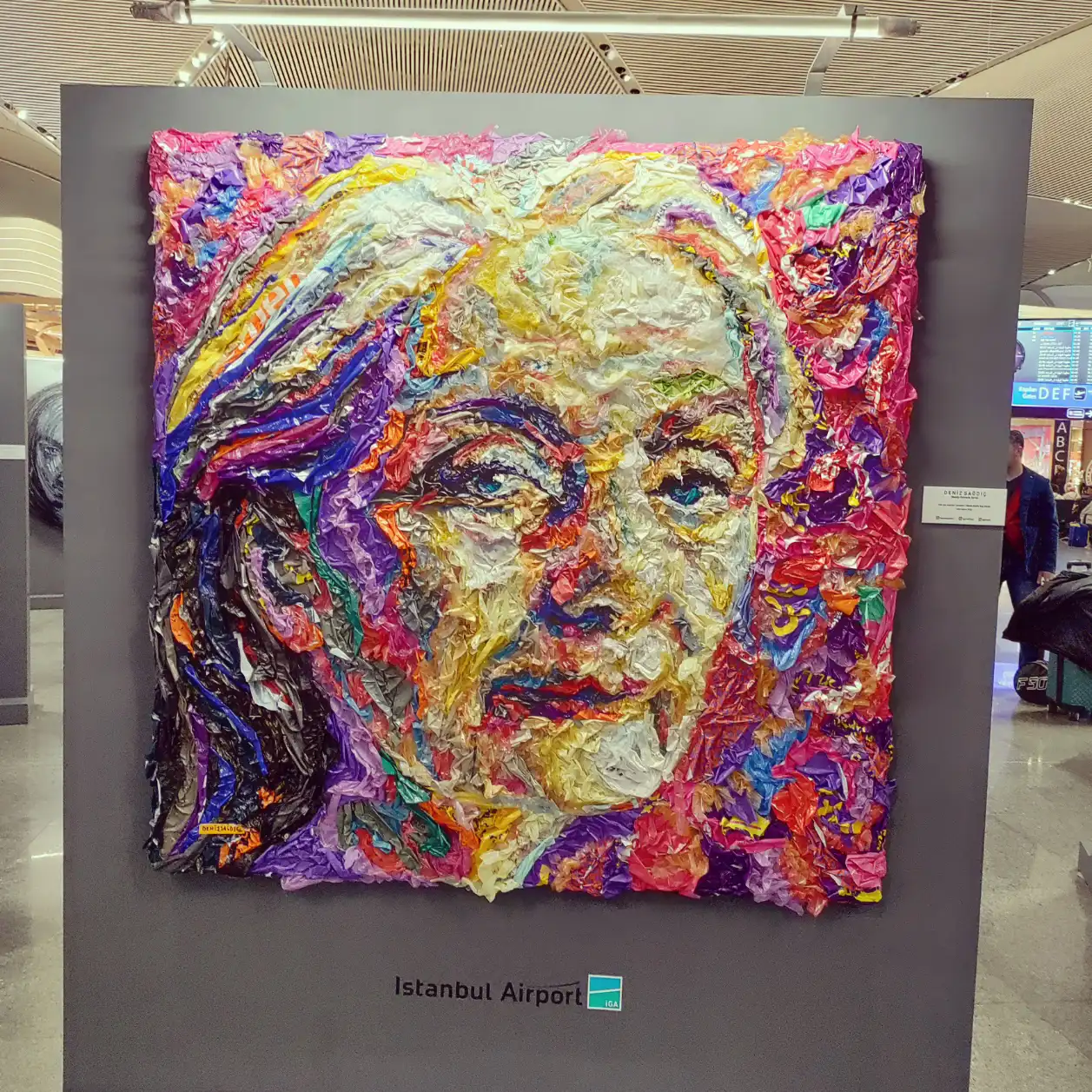 2023 Mar - Jane Goodall crafted out of discarded plastic shopping bags and plastic wrappers - by Deniz Sağdıç at IST, Turkey