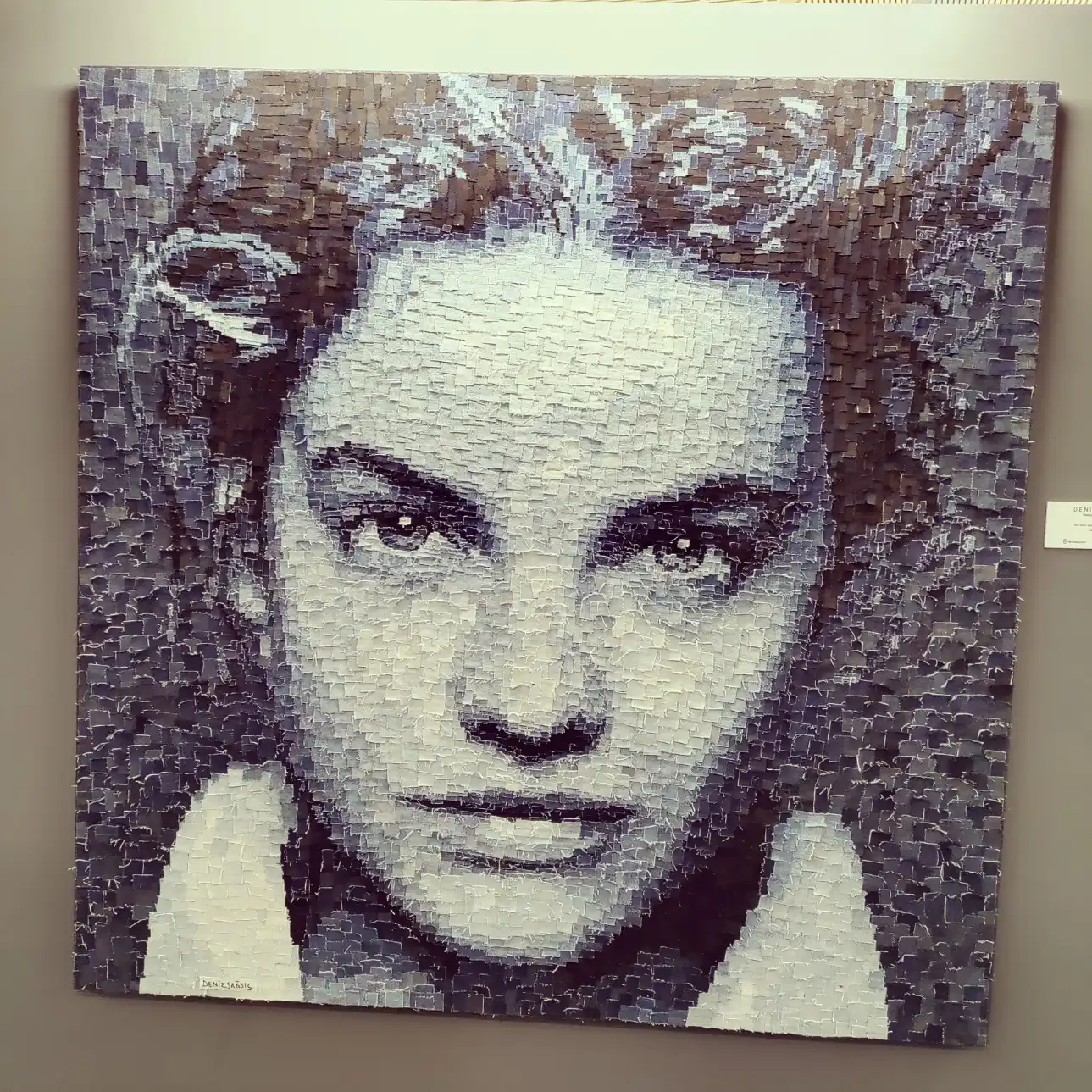 2023 Mar - Audrey Hepburn, crafted out of discarded denim clothing labels and textile tags - by Deniz Sağdıç at IST, Turkey